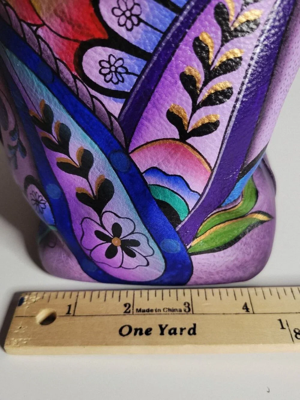 ANUSCHKA Painted Genuine Leather Purple Peonies Paisley Hobo Shoulder Bag EUC